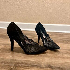 Cato Black Lace Pointed Toe Heel Pumps 4 inch Womens size 7